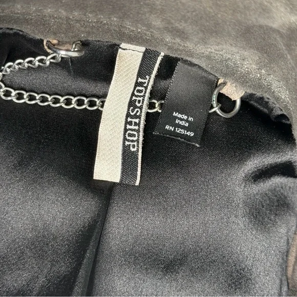 Topshop Real Leather Moto Jacket Belted Charcoal Gray - Picture 4 of 6